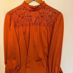 Cato Blouse Womens M Long Sleeve Lace Yoke Keyhole Back Casual Top